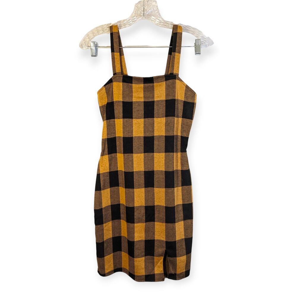 Polly & Esther Mustard Yellow Plaid Mini Bodycon Tank Dress Clueless 90s S/M